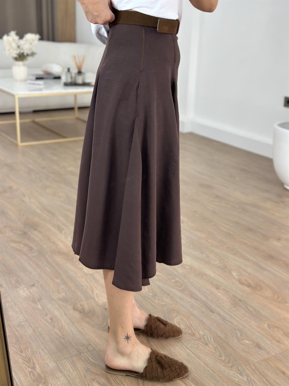 Orijinal Marka Asimetrik Midi Etek - Kahverengi