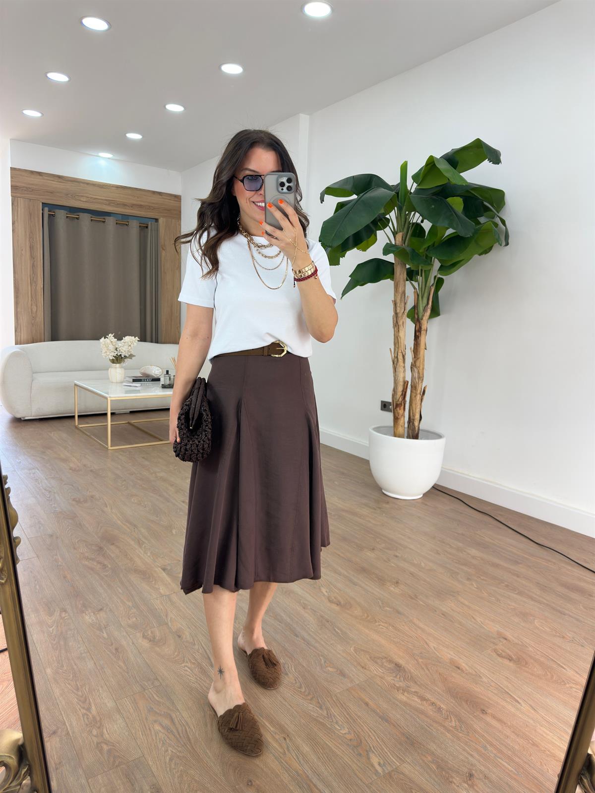 Orijinal Marka Asimetrik Midi Etek - Kahverengi