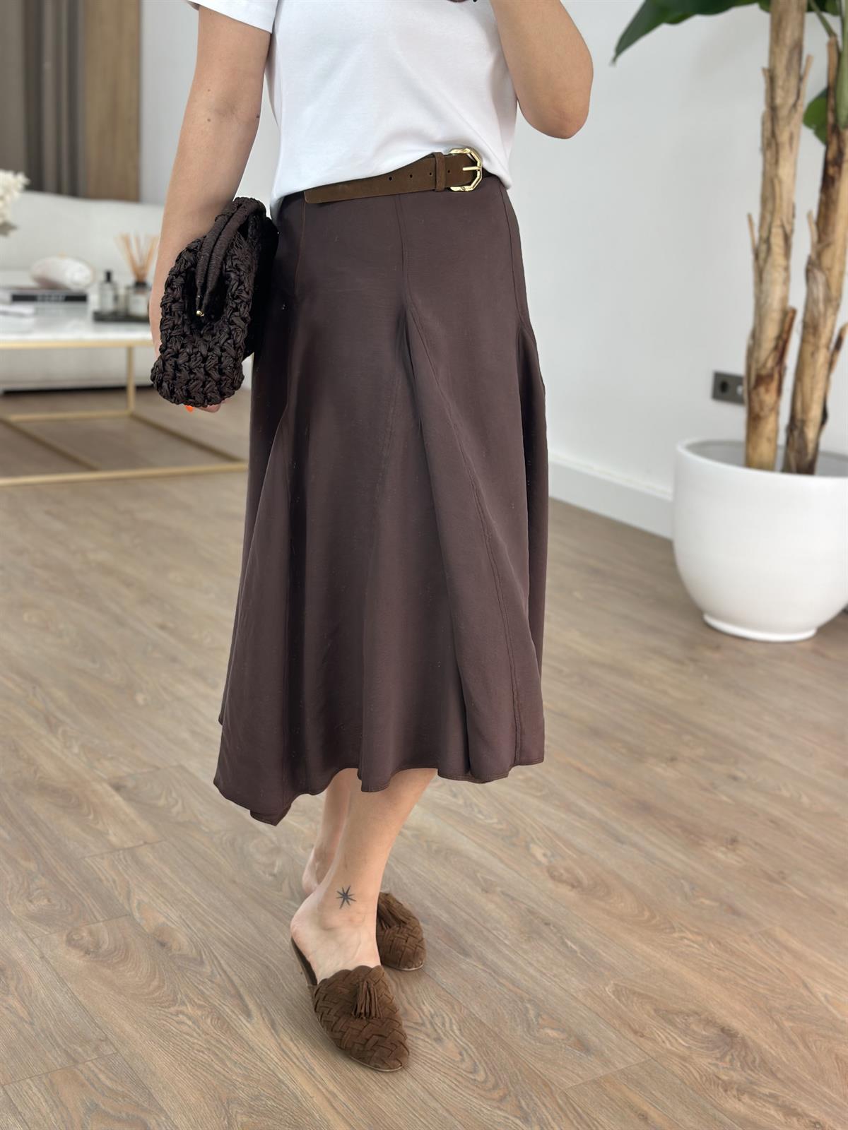 Orijinal Marka Asimetrik Midi Etek - Kahverengi