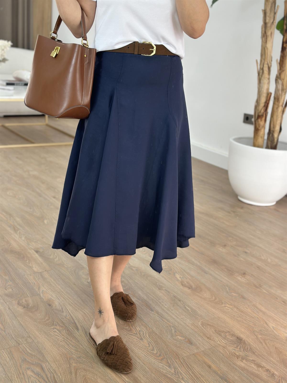 Orijinal Marka Asimetrik Midi Etek - Lacivert