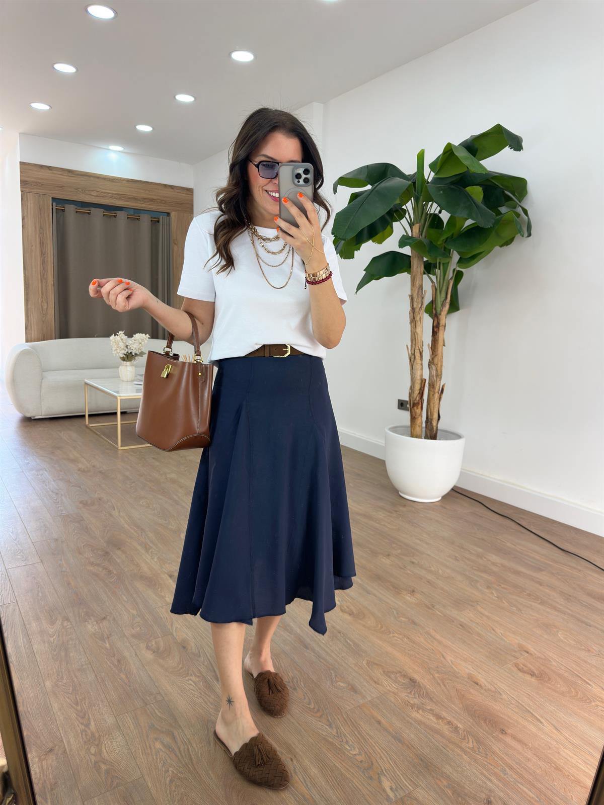 Orijinal Marka Asimetrik Midi Etek - Lacivert