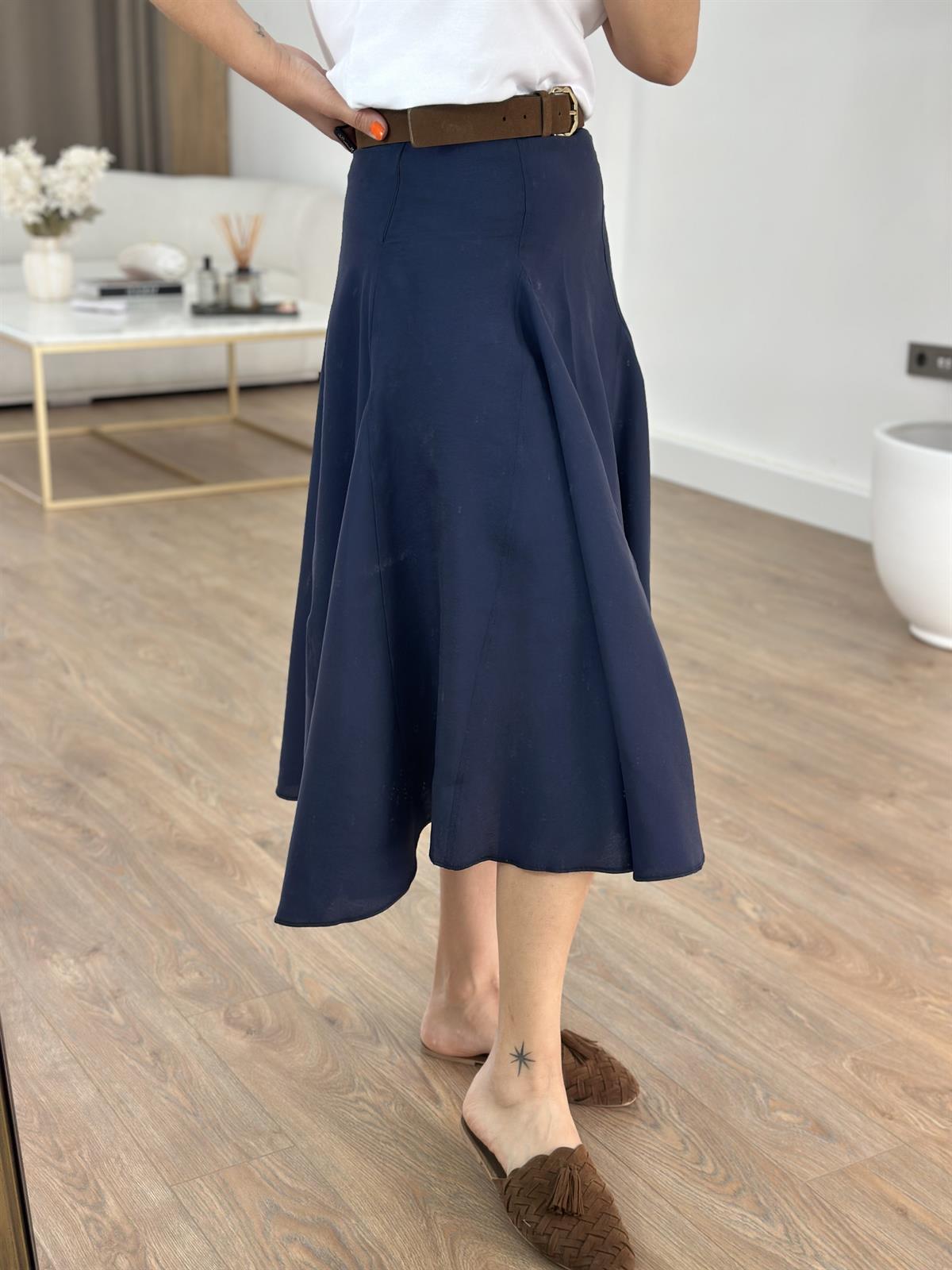 Orijinal Marka Asimetrik Midi Etek - Lacivert