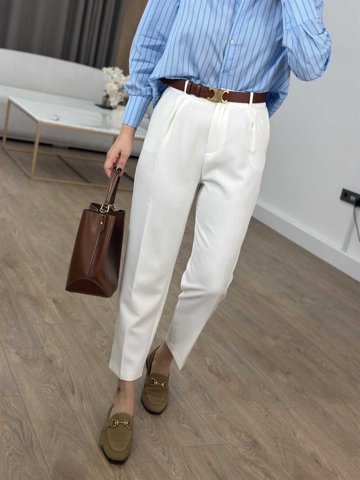 Orijinal Marka Likralı Havuç Pantolon - Beyaz