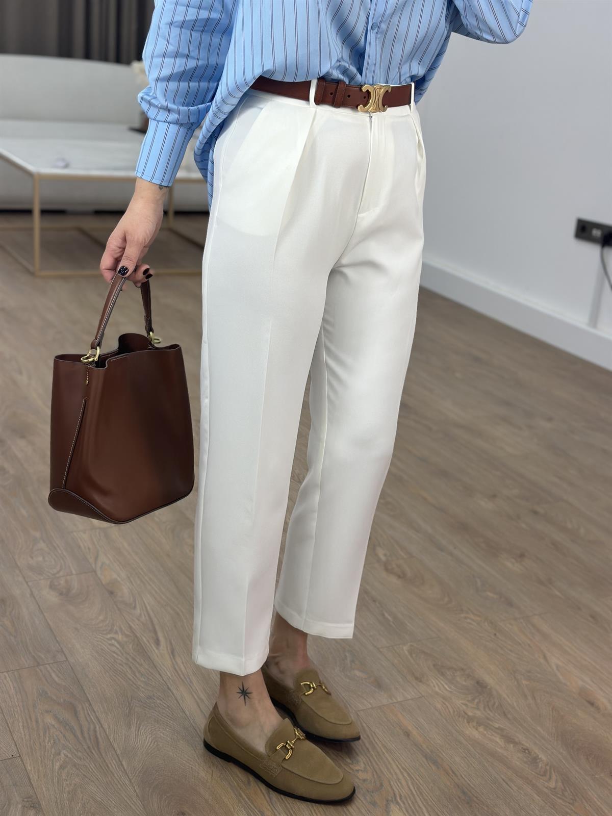 Orijinal Marka Likralı Havuç Pantolon - Beyaz