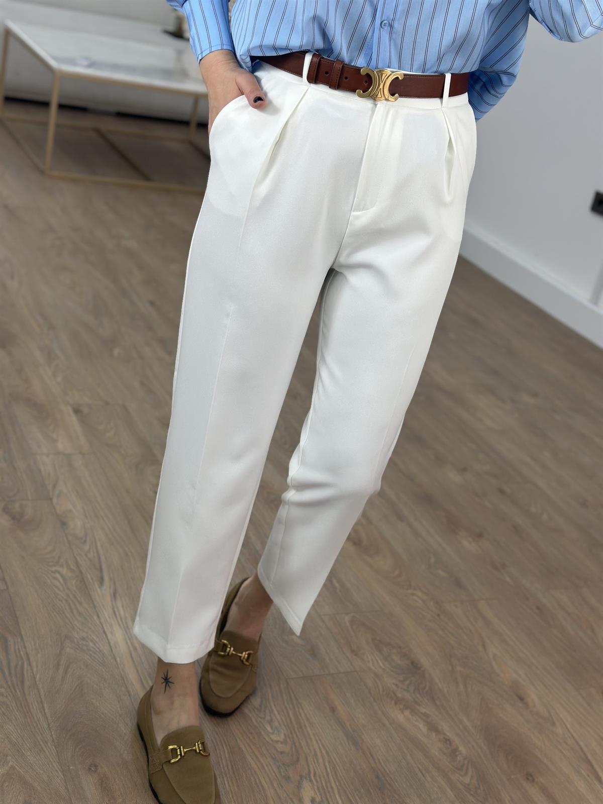 Orijinal Marka Likralı Havuç Pantolon - Beyaz