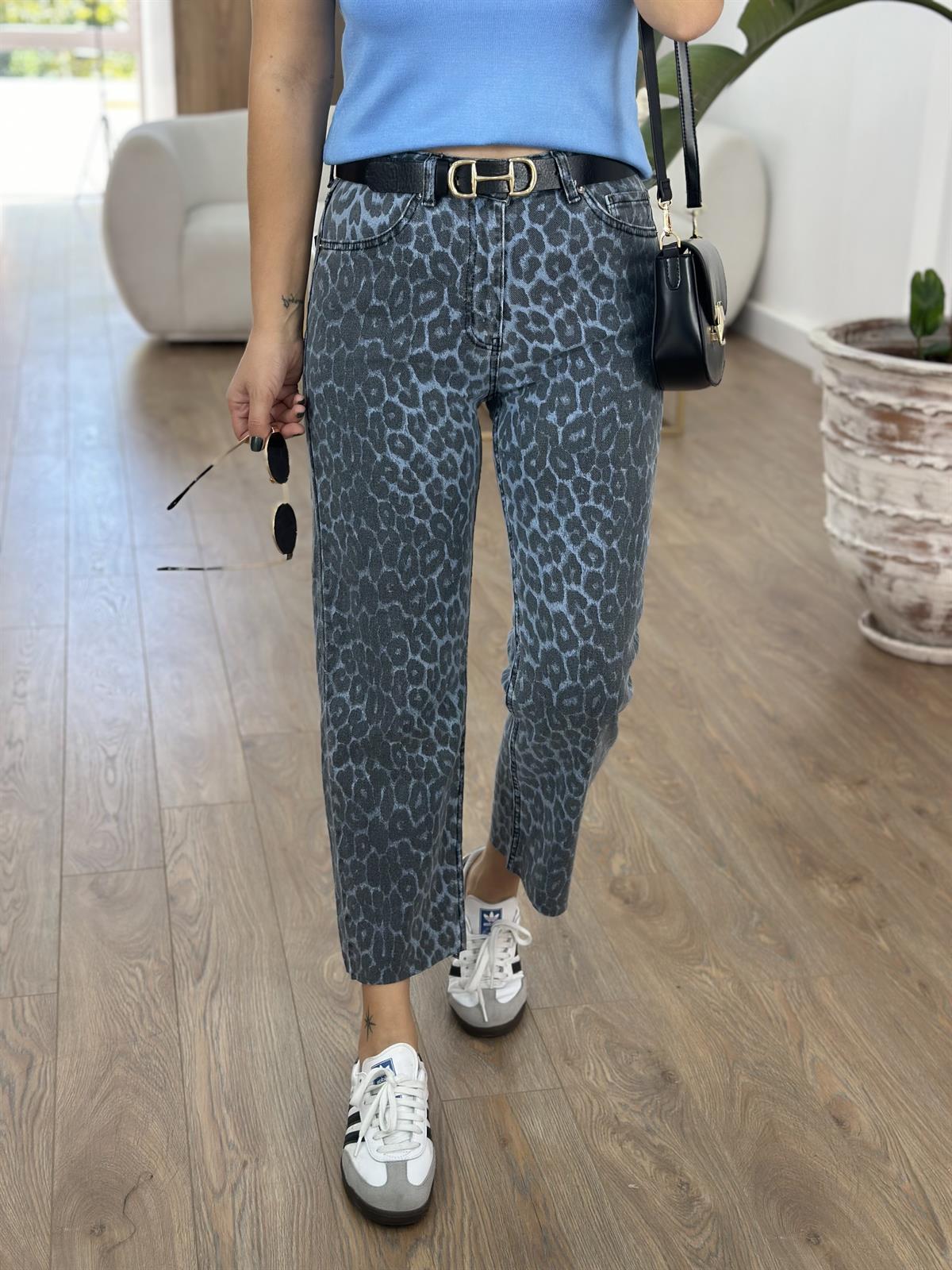 Orijinal Marka Likralı Mavi Leopar Jean