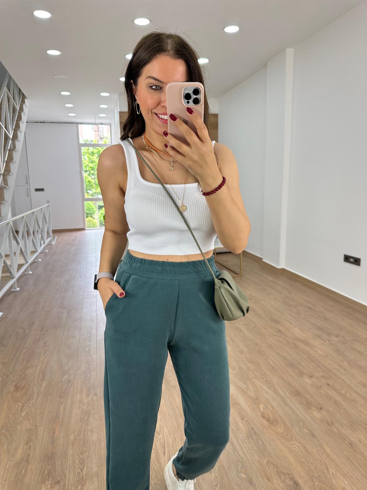 Orijinal Marka Modal Kumaş Eşofman Altı-Yeşil