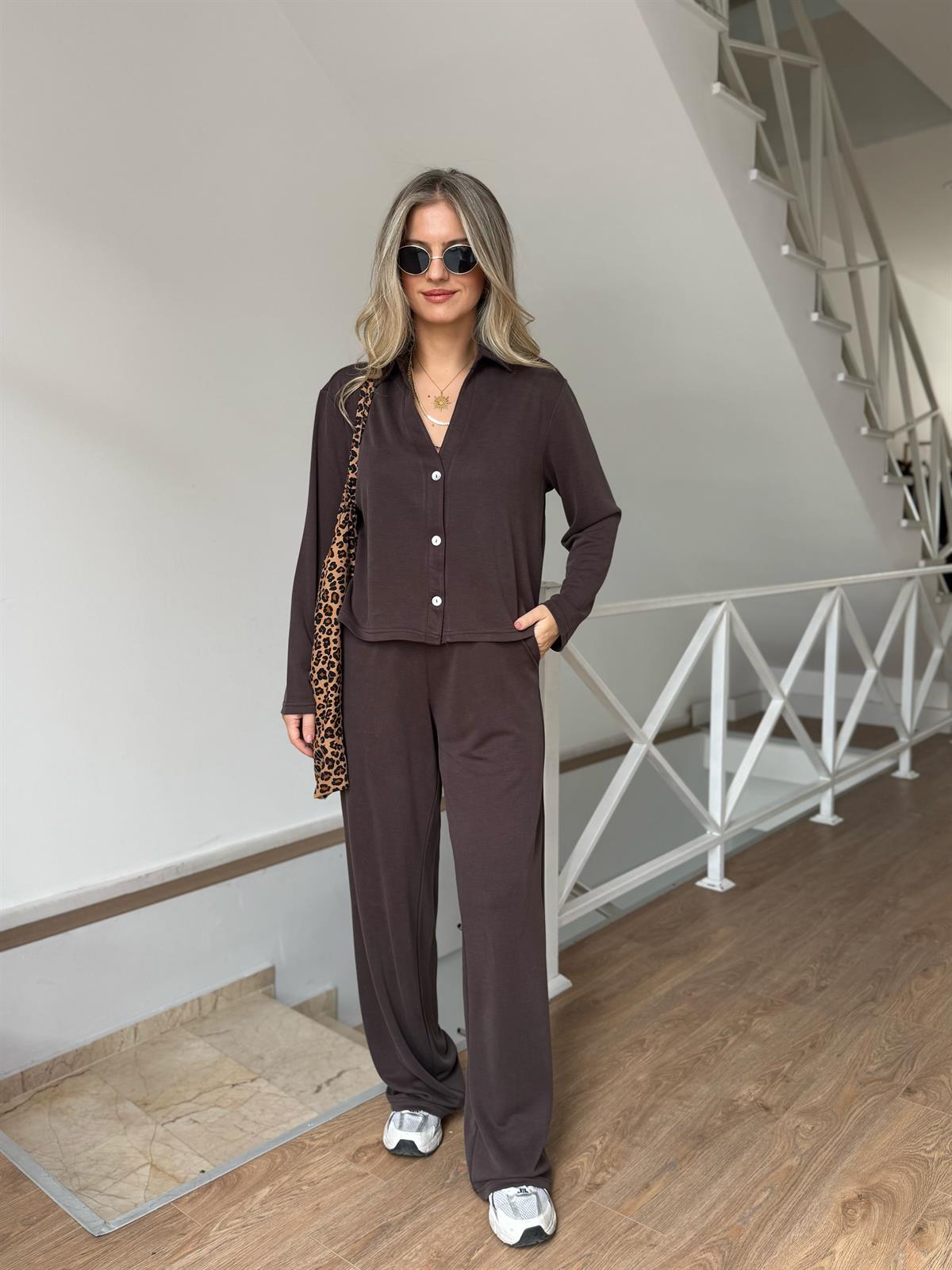 Orijinal Marka Modal Pantolon Gömlek Takım - Kahverengi