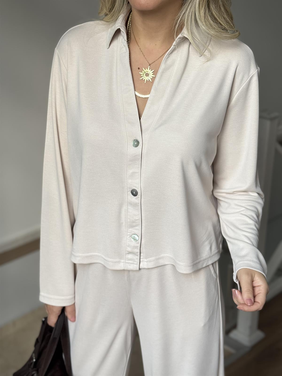 Orijinal Marka Modal Pantolon Gömlek Takım - Taş