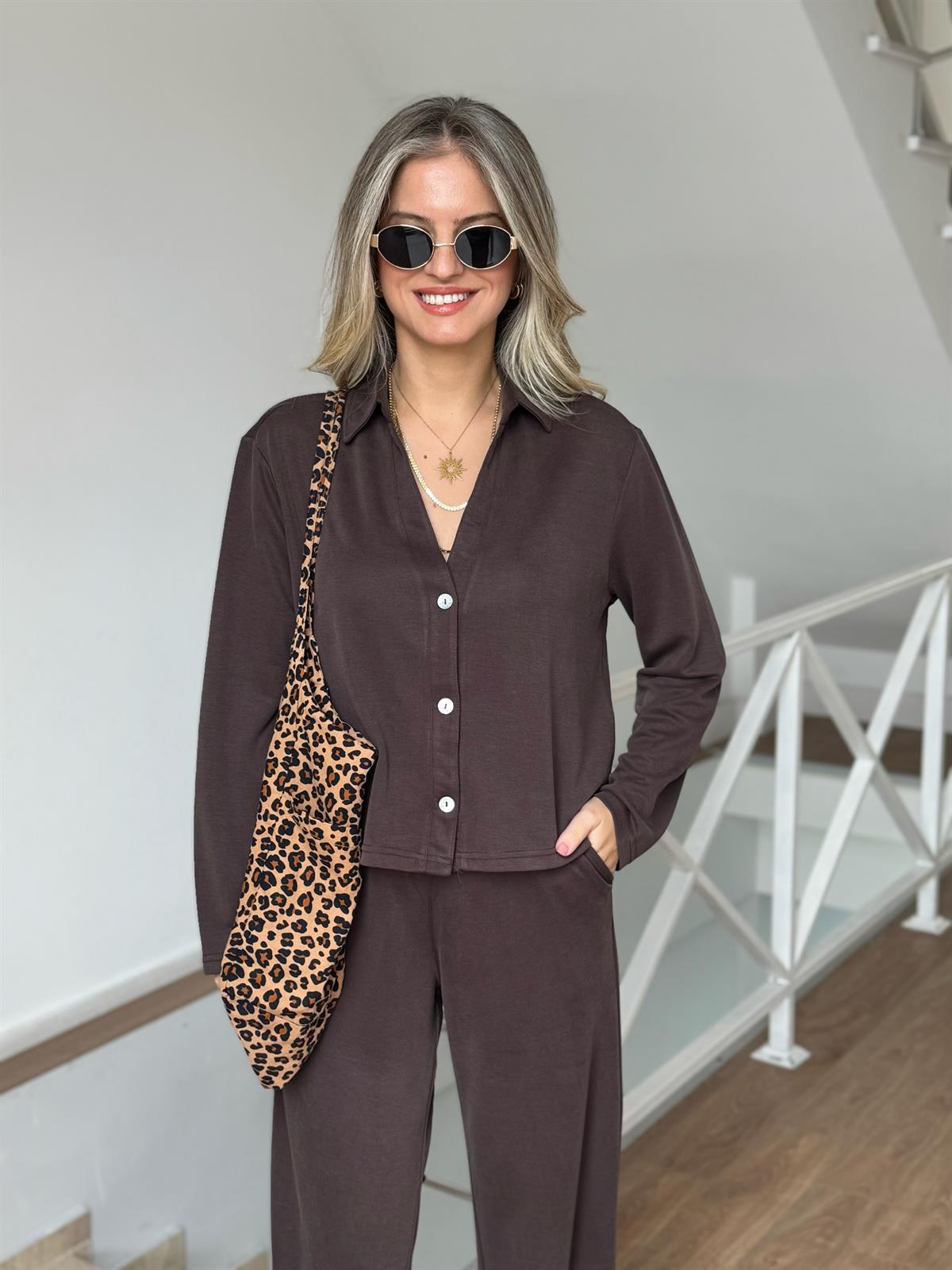 Orijinal Marka Modal Pantolon Gömlek Takım - Kahverengi