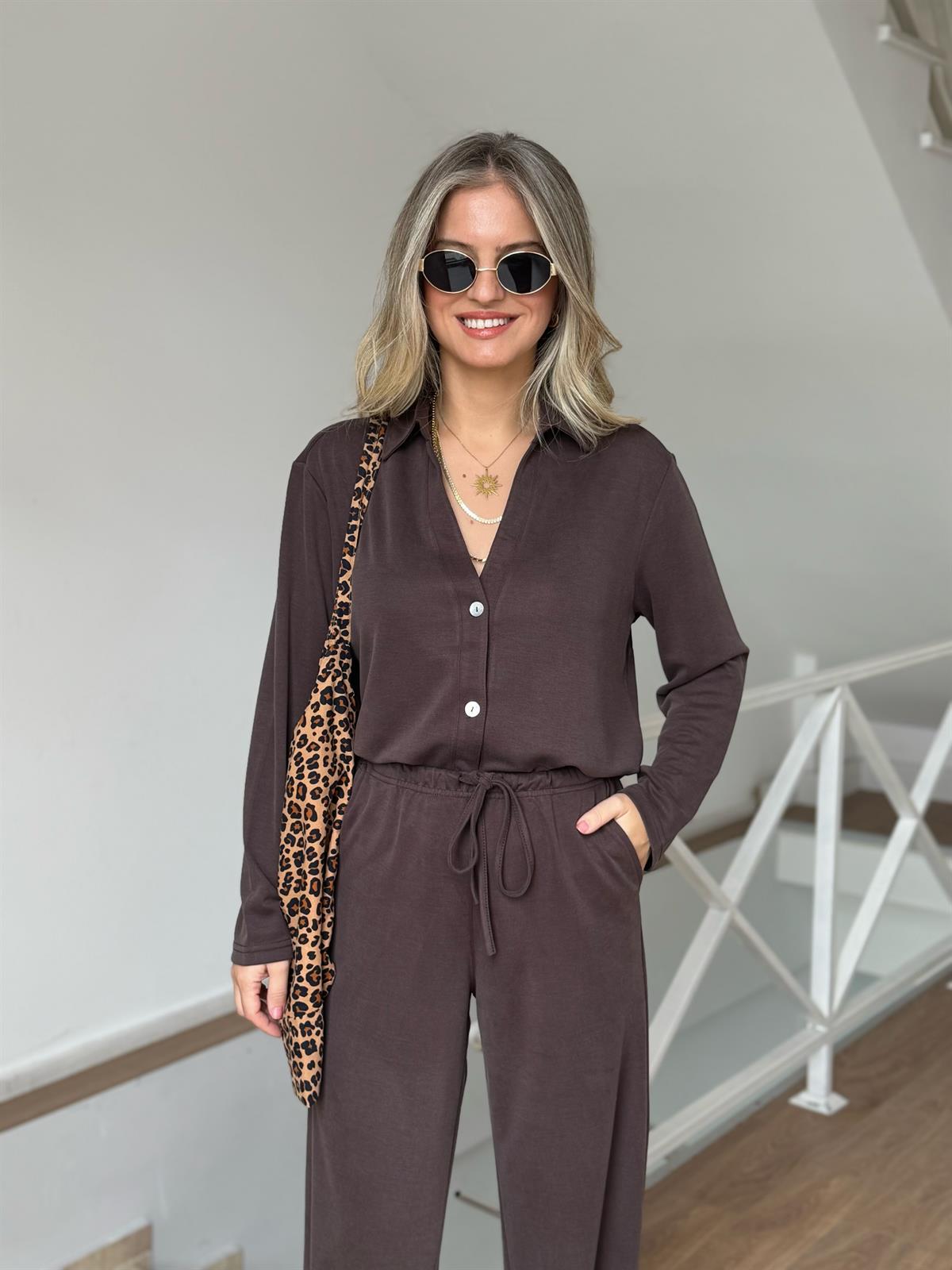 Orijinal Marka Modal Pantolon Gömlek Takım - Kahverengi