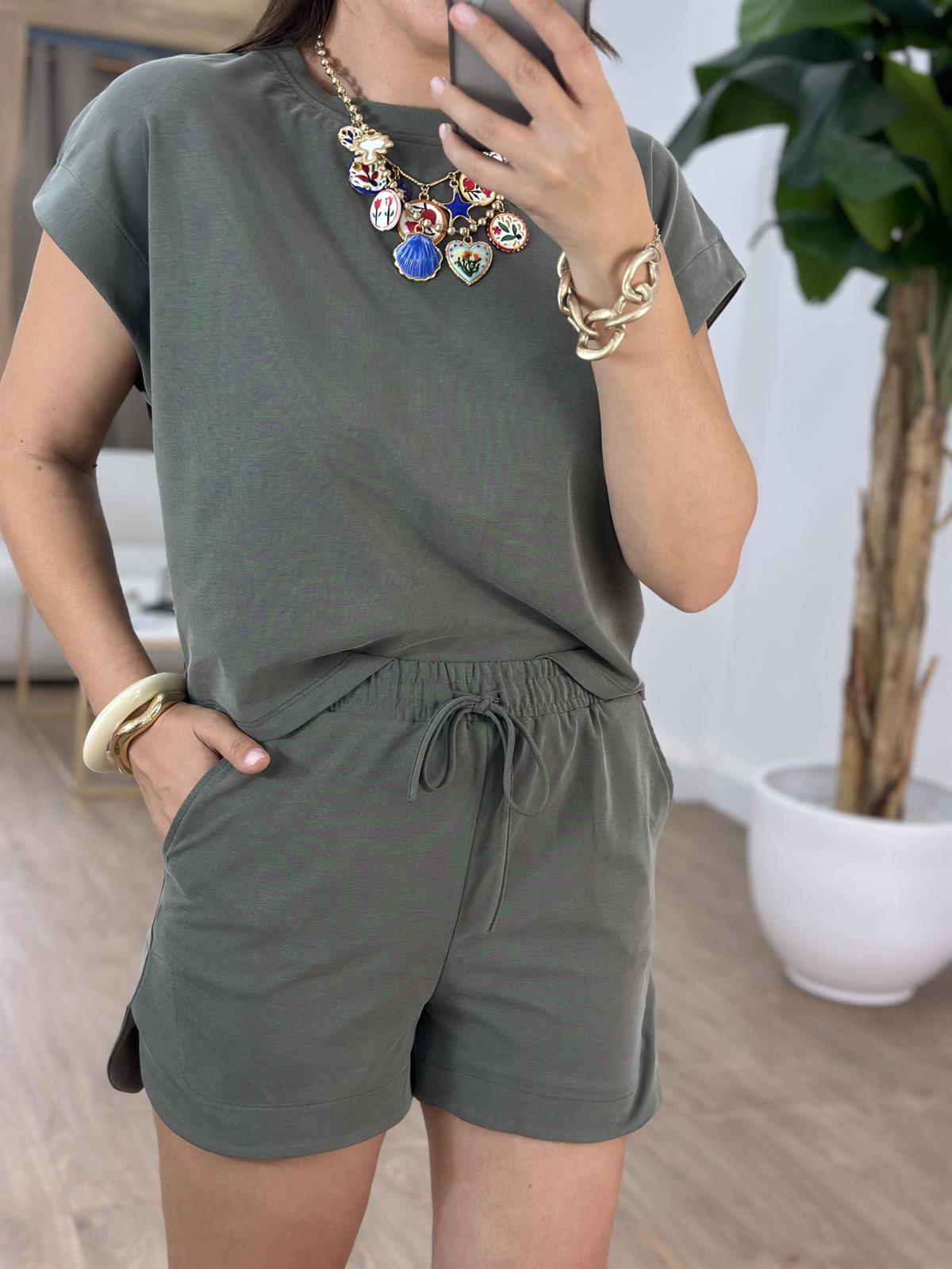 Orijinal Marka Model Modal Şortlu Takım - Haki