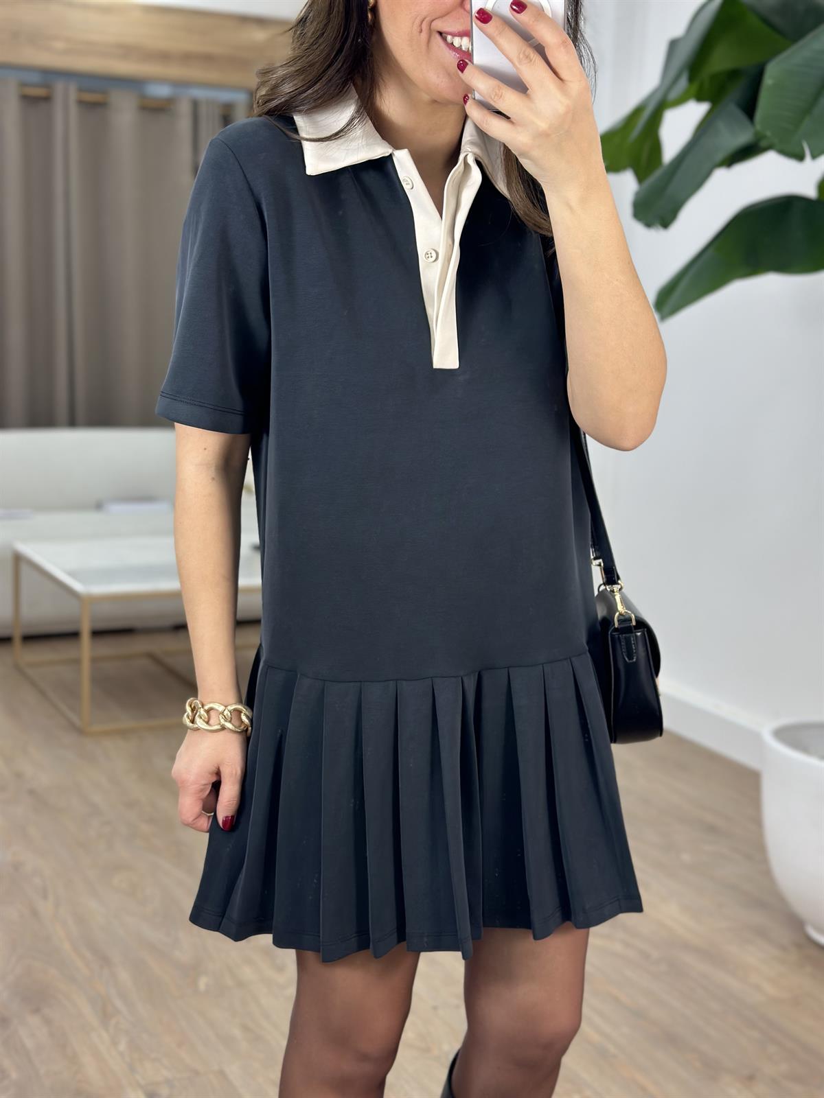 Orijinal Marka Pileli Polo Yaka Elbise 