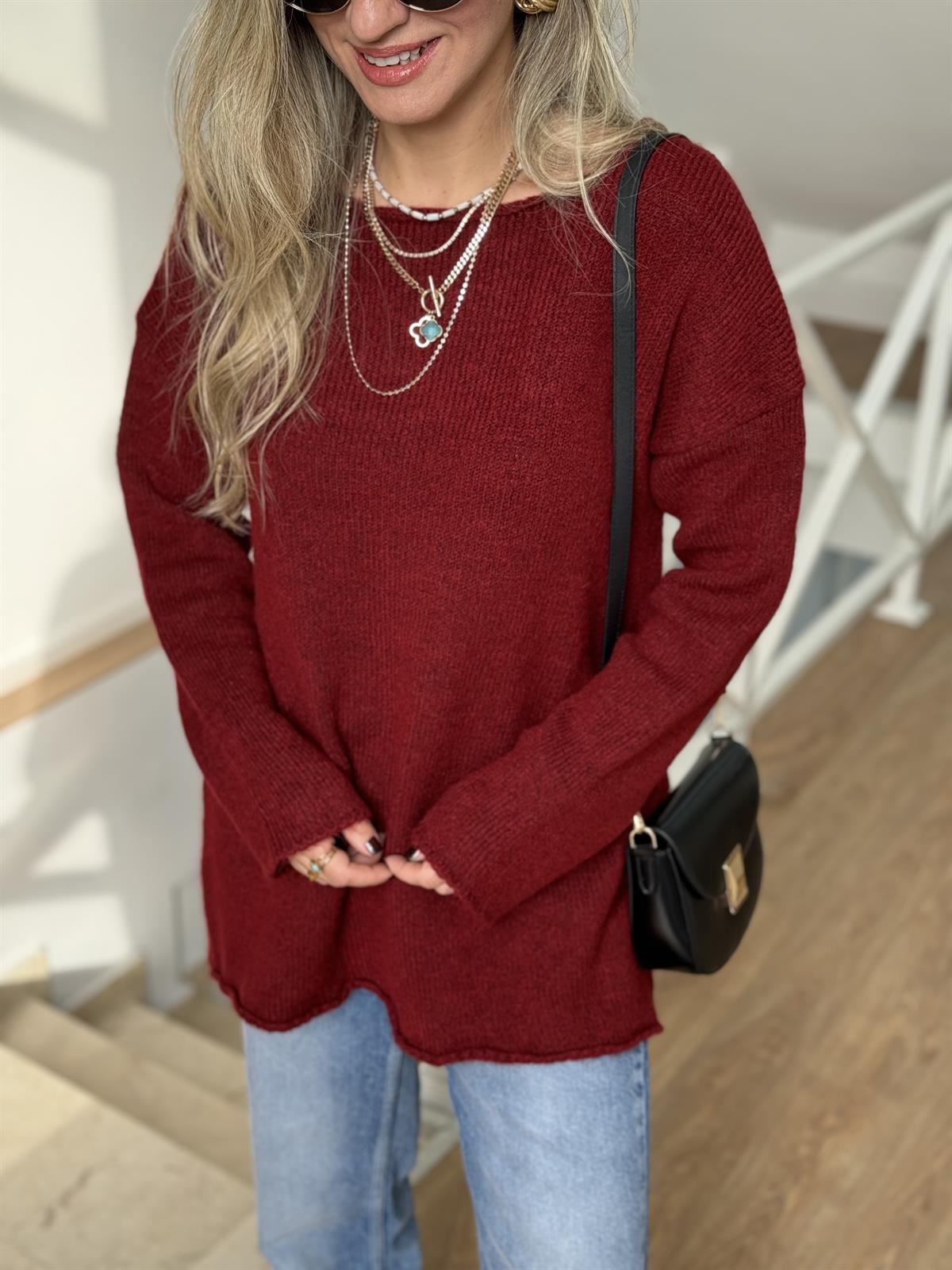 Orijinal Marka Salaş Kazak - Bordo 