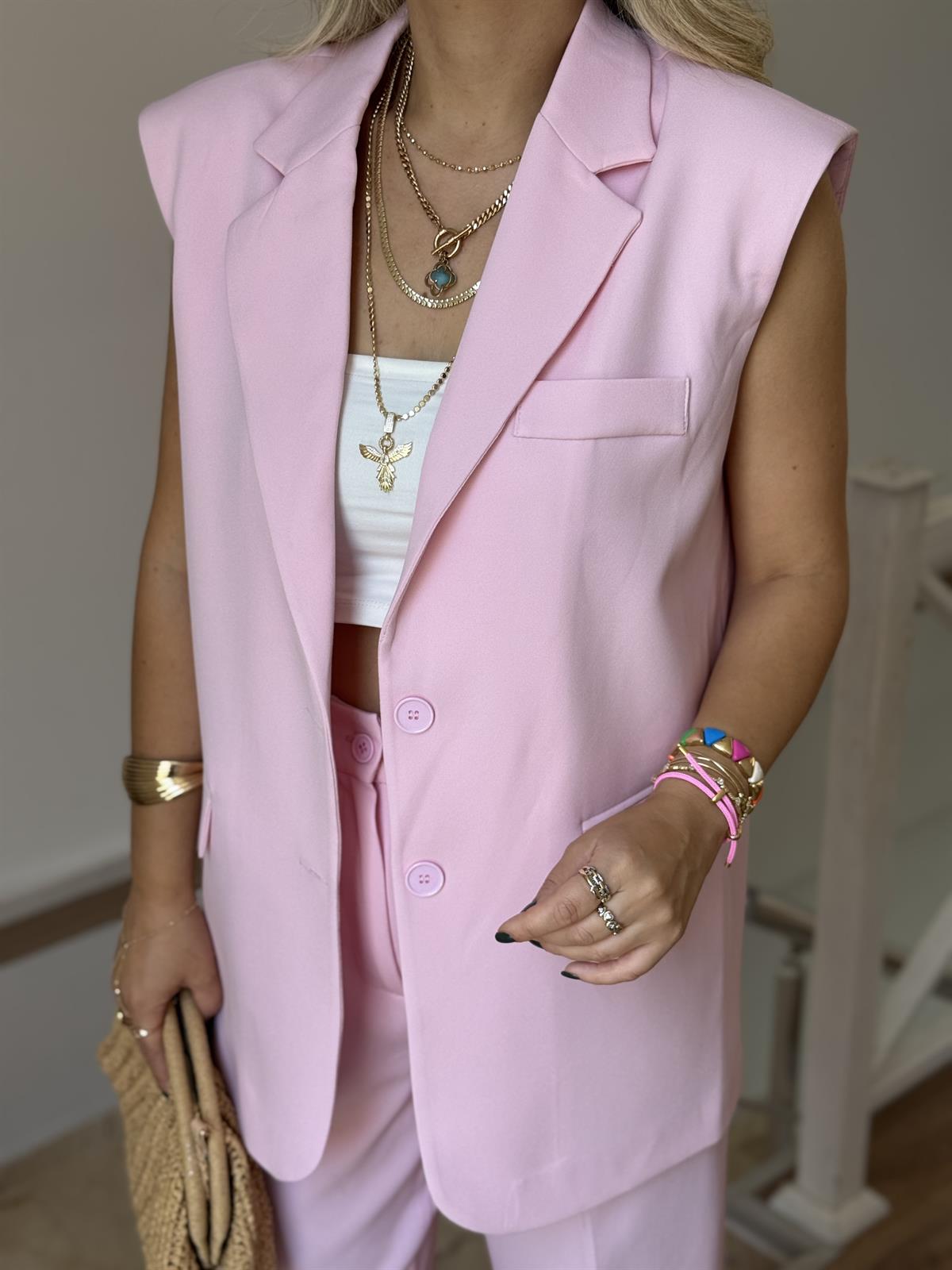 Orijinal Marka Yelek Pantolon Takım - Pembe