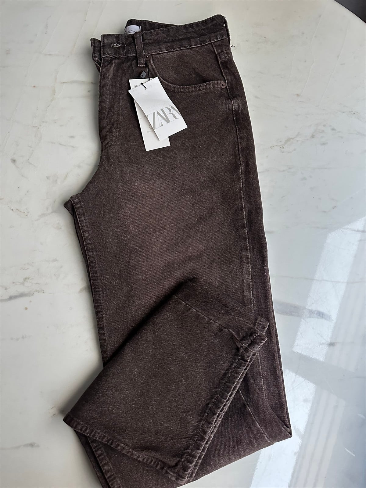 Orijinal Marka Yıkamalı Bol Paça Straight Jean - Kahverengi