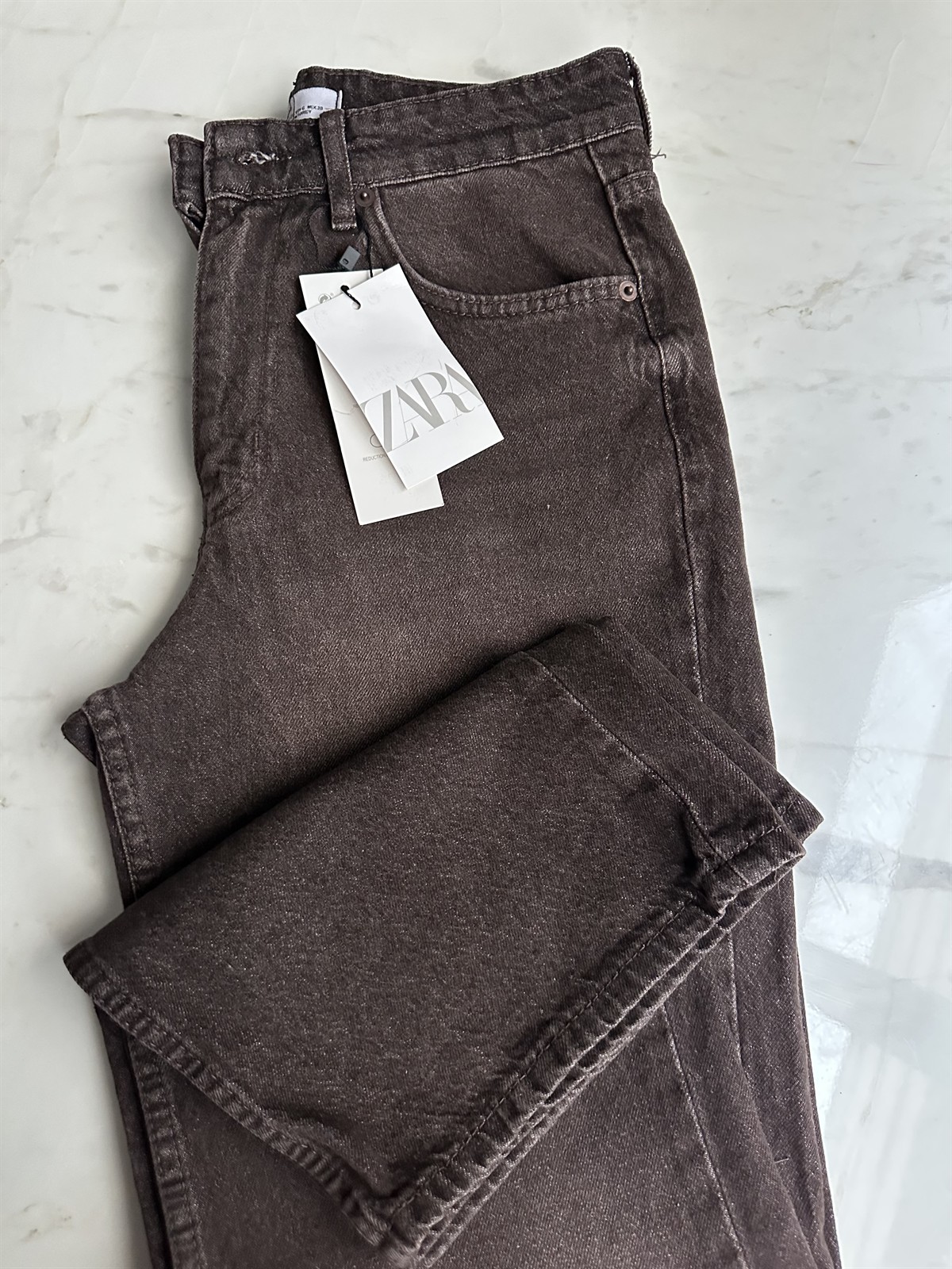 Orijinal Marka Yıkamalı Bol Paça Straight Jean - Kahverengi