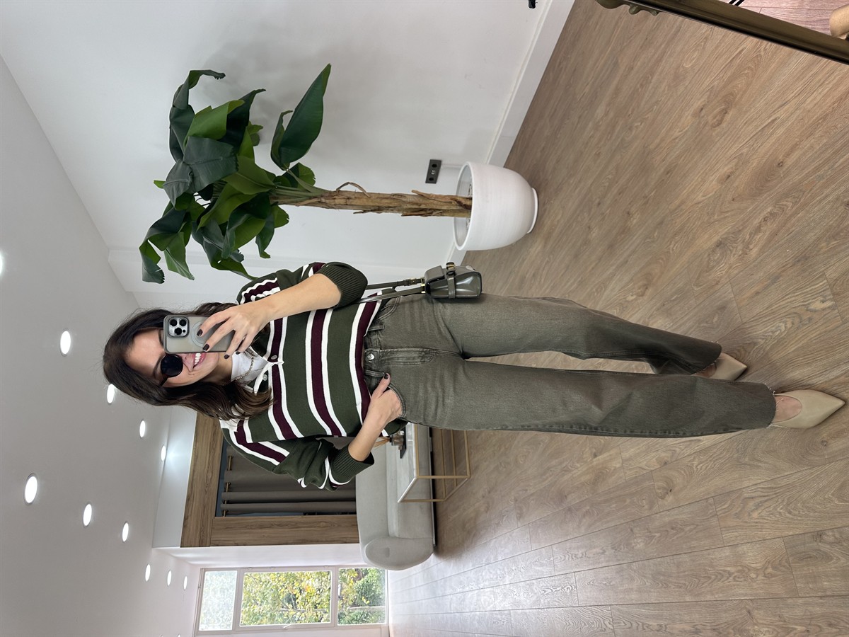 Orijinal Marka Yıkamalı Straight Jean - Haki