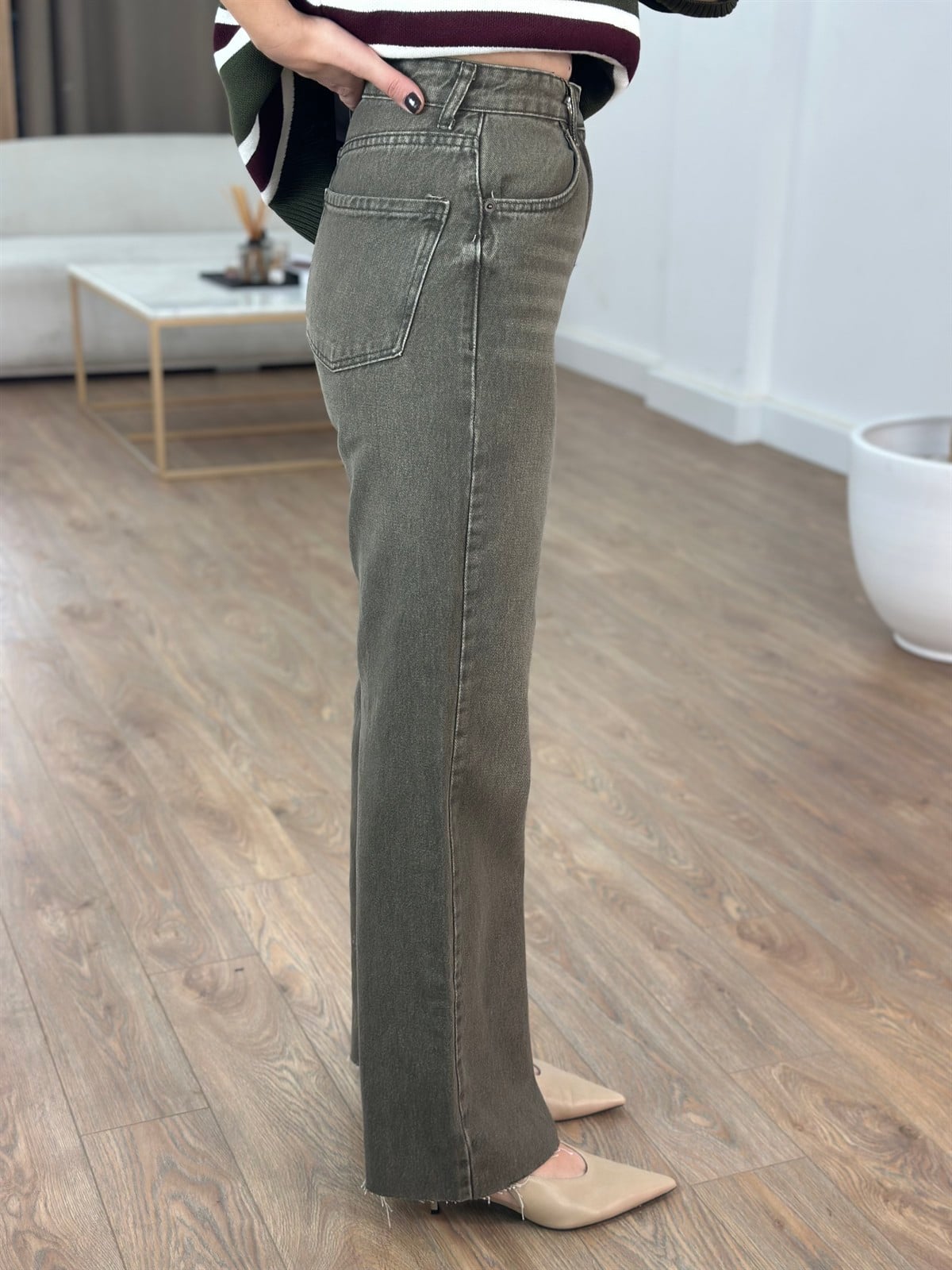 Orijinal Marka Yıkamalı Straight Jean - Haki
