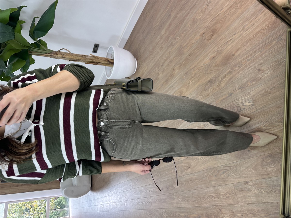 Orijinal Marka Yıkamalı Straight Jean - Haki