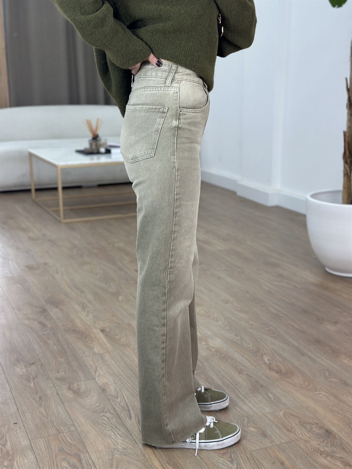 Orijinal Marka Yıkamalı Straight Jean - Bej