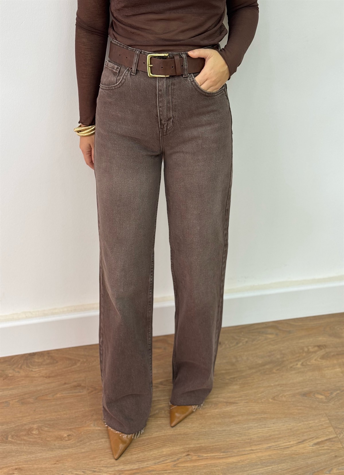 Orijinal Marka Yıkamalı Straight Jean - Kahverengi