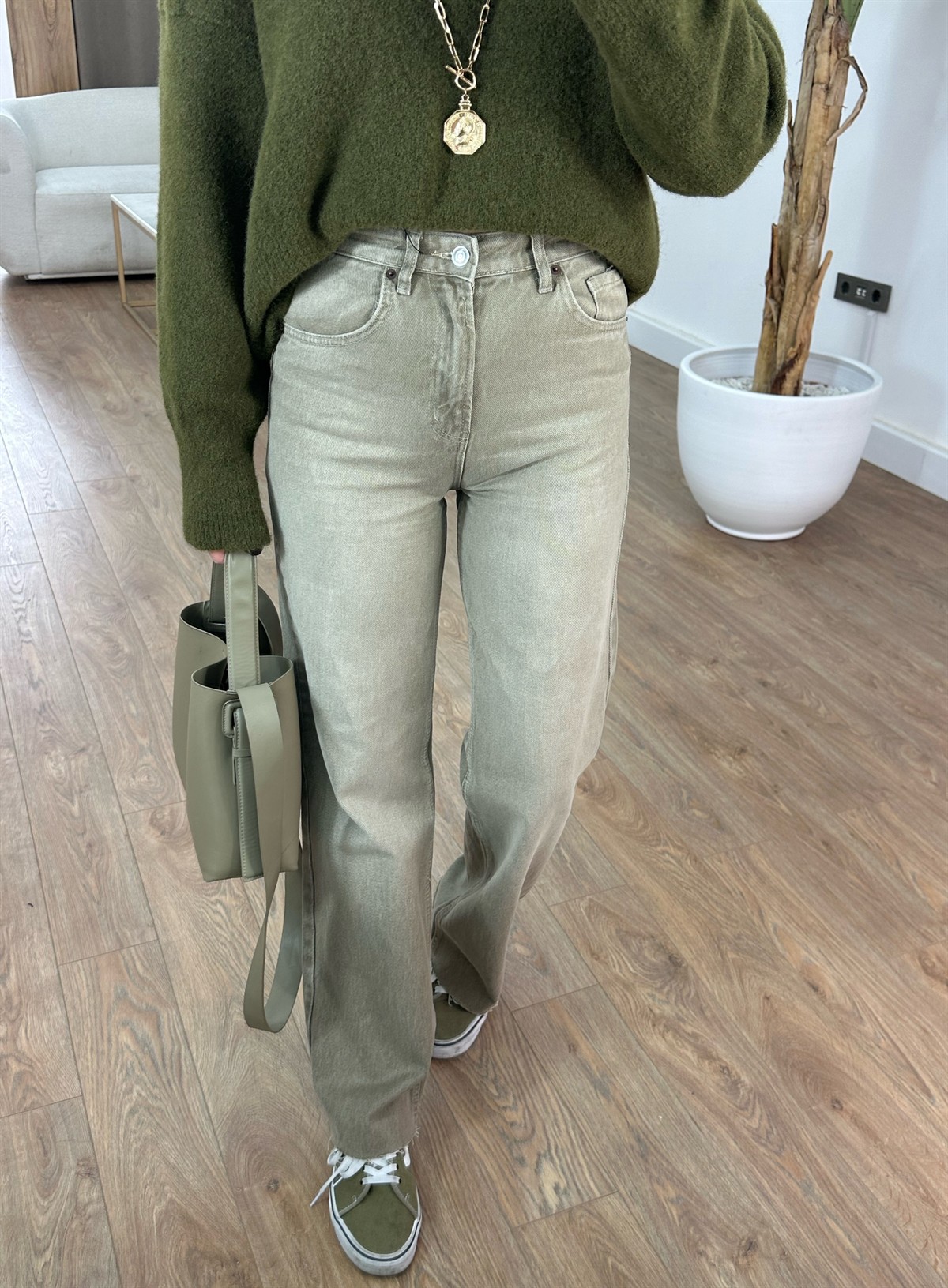 Orijinal Marka Yıkamalı Straight Jean - Bej