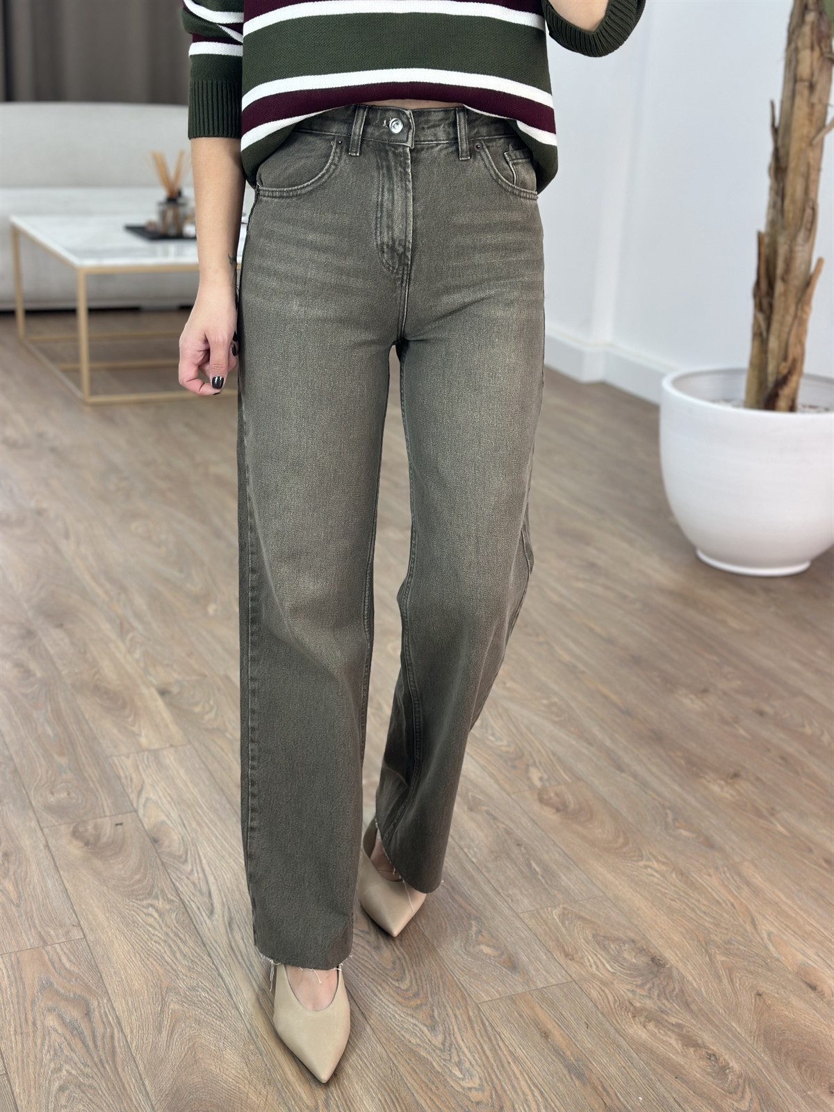 Orijinal Marka Yıkamalı Straight Jean - Haki