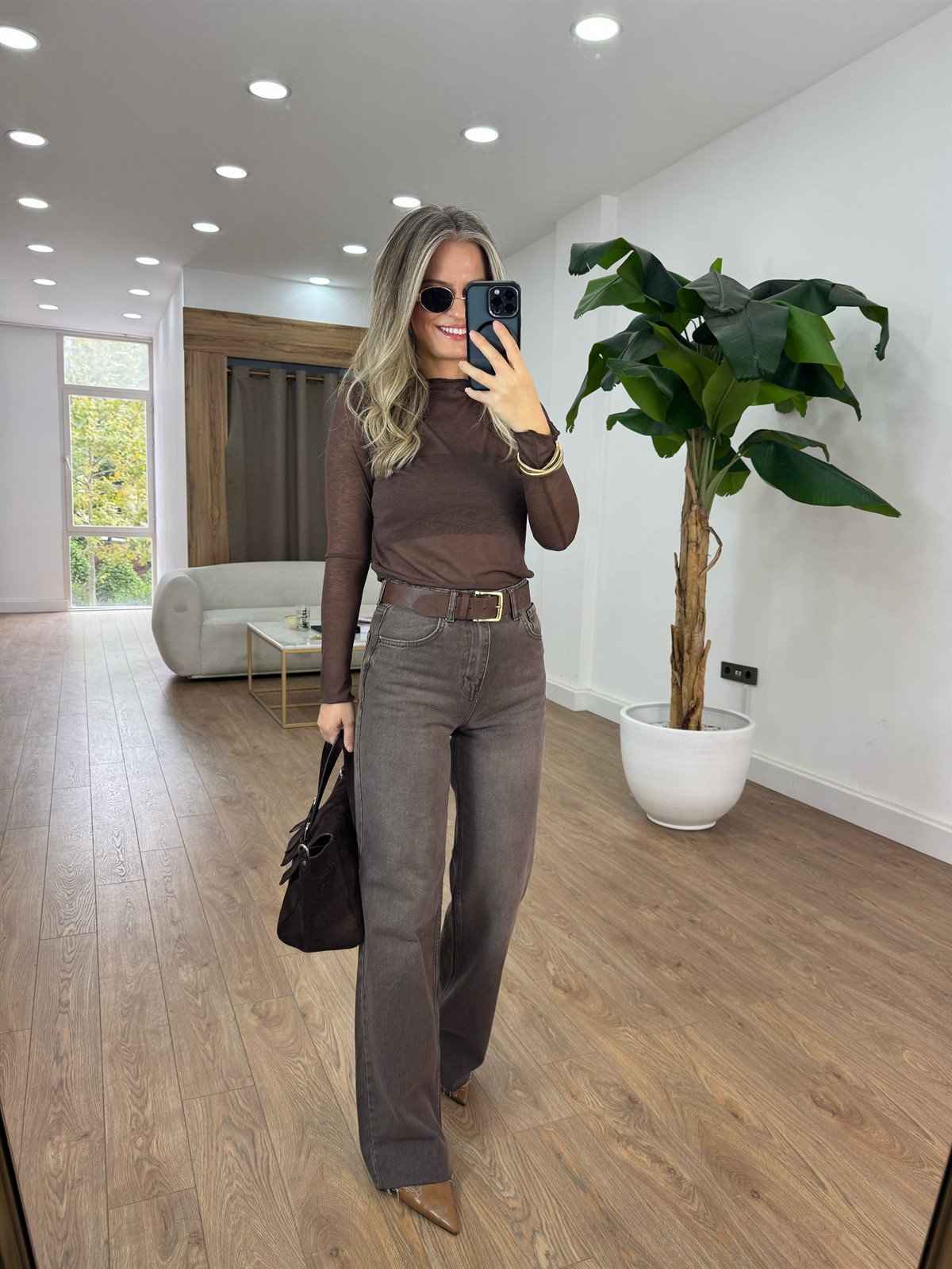 Orijinal Marka Yıkamalı Straight Jean - Kahverengi