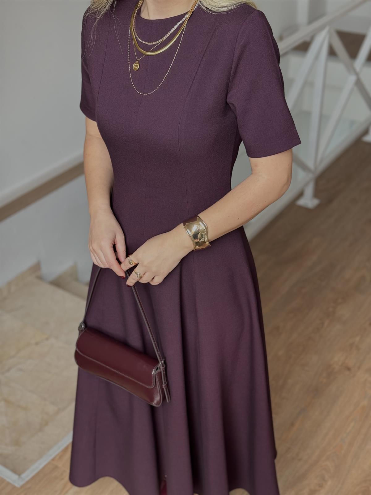 Orijinal Model Midi Boy Çan Elbise-Bordo