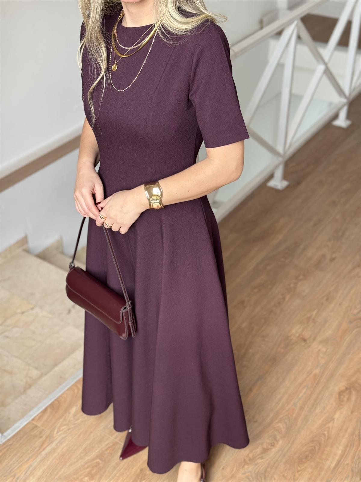 Orijinal Model Midi Boy Çan Elbise-Bordo