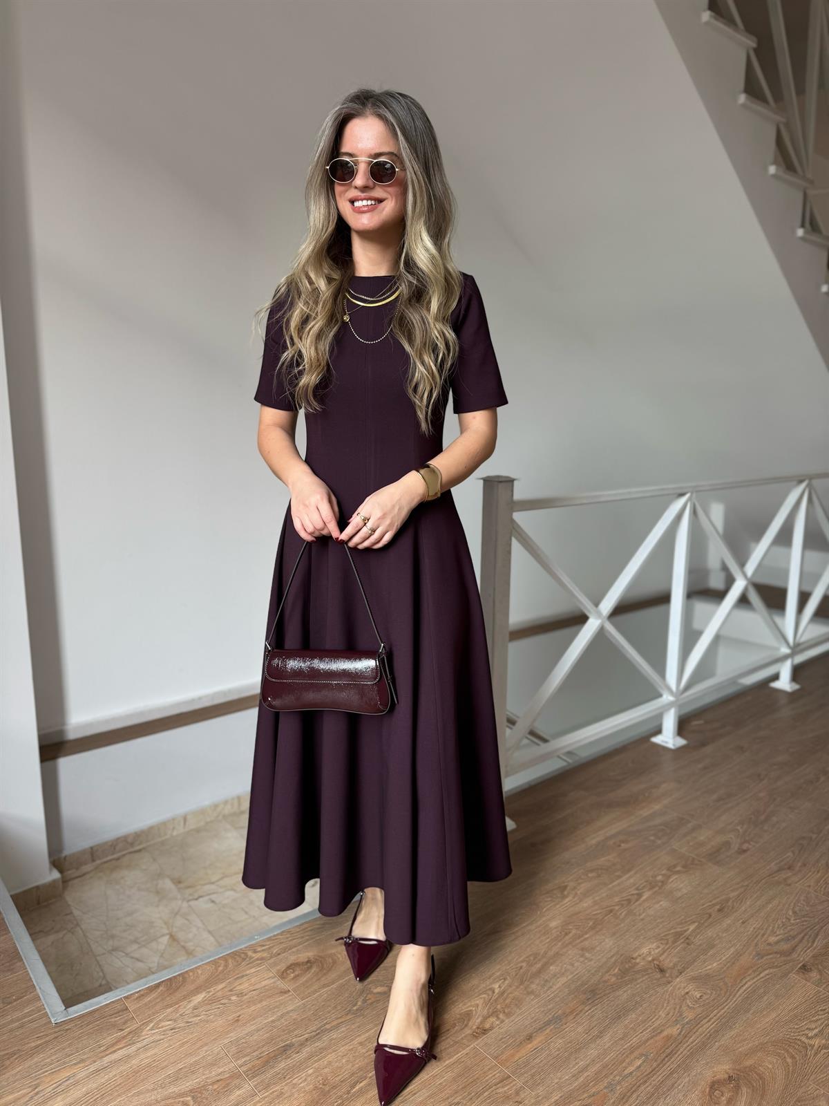Orijinal Model Midi Boy Çan Elbise-Bordo