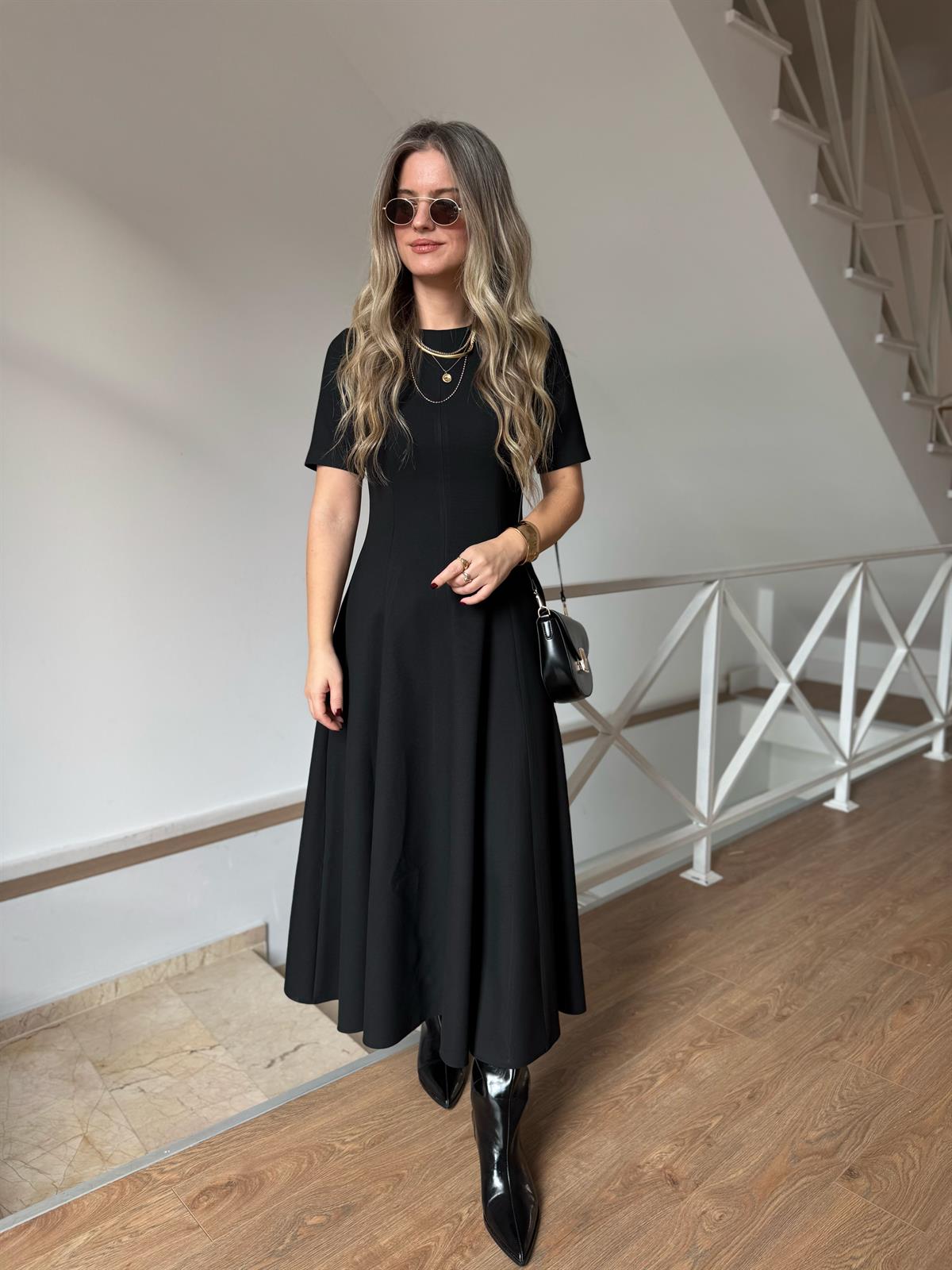 Orijinal Model Midi Boy Çan Elbise-Siyah