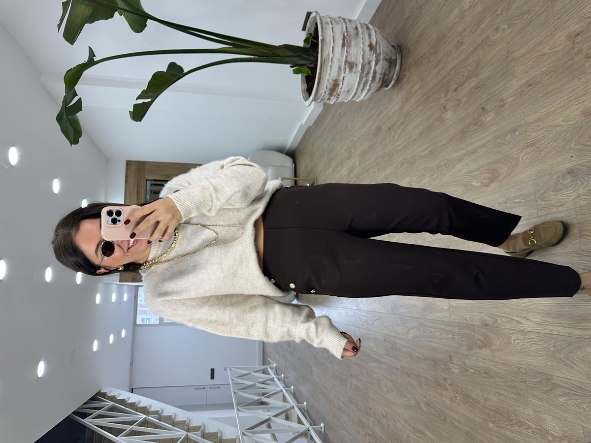 Orjinal Marka Arkası Lastikli Havuç Pantolon-Kahverengi