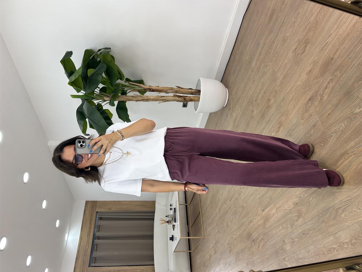 Orjinal Marka Beli Lastikli Pantolon - Bordo