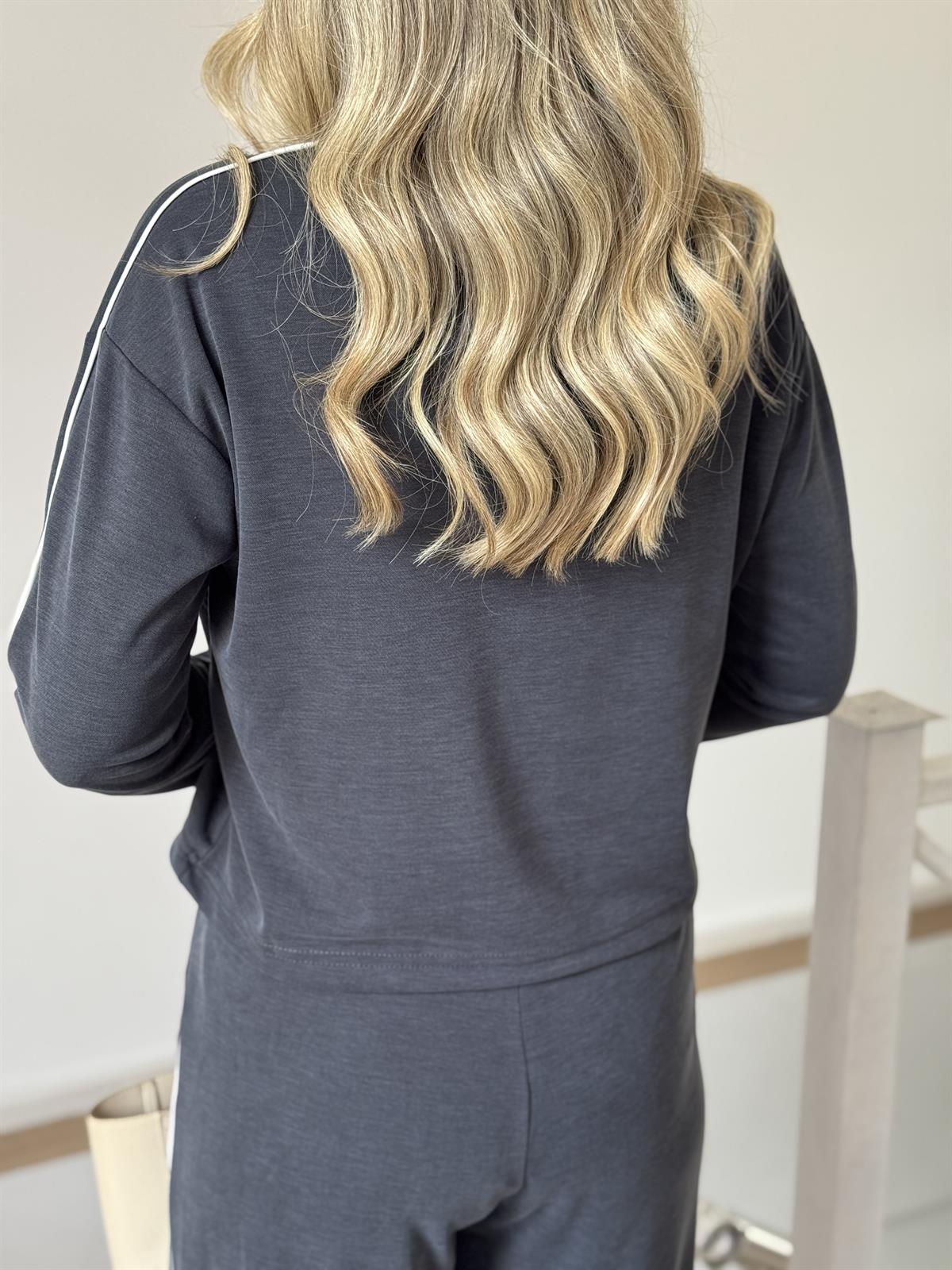 Orjinal Marka Bisiklet Yaka Çizgili Eşofman Takımı - Antrasit