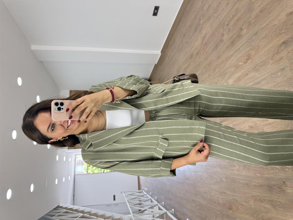 Orjinal Marka Ceketli Keten Takım-Haki