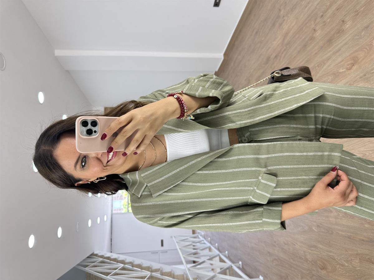 Orjinal Marka Ceketli Keten Takım-Haki