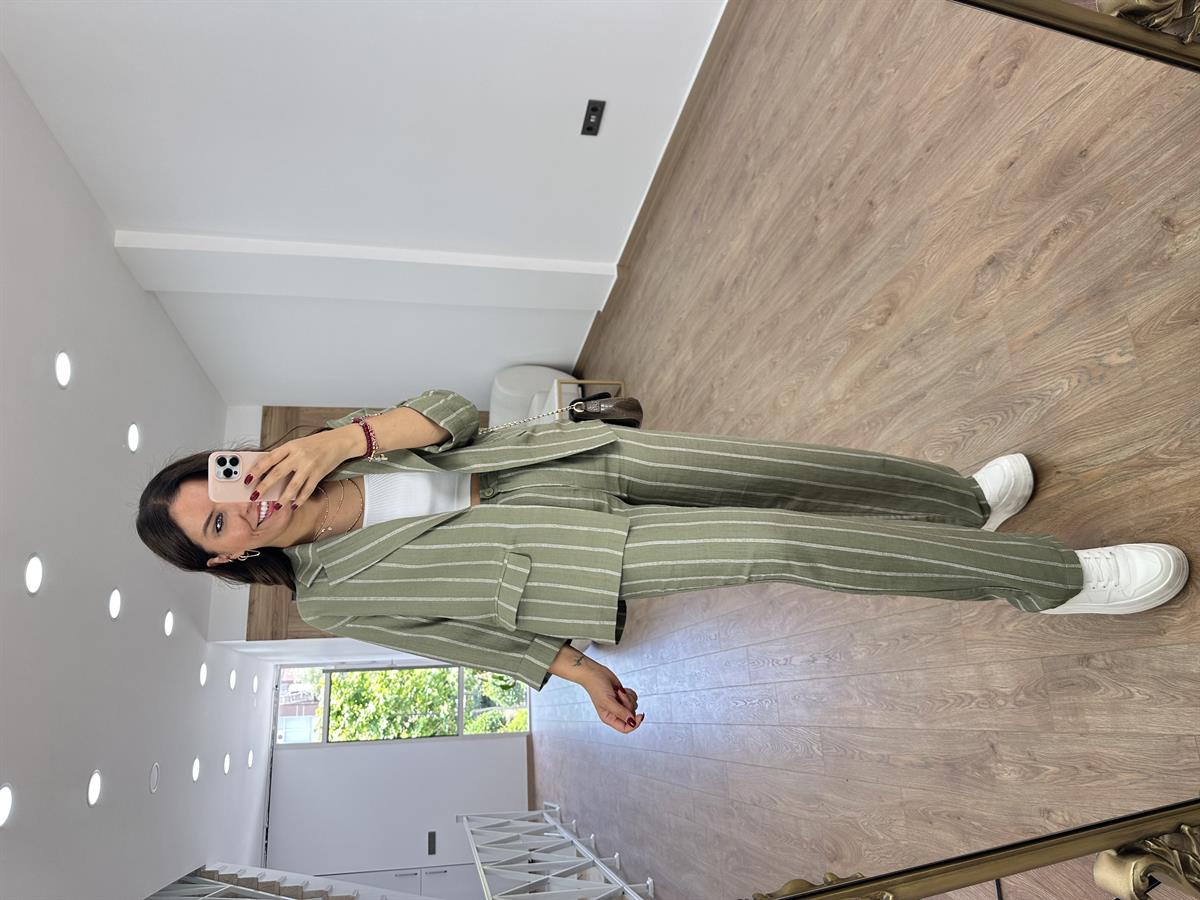 Orjinal Marka Ceketli Keten Takım-Haki