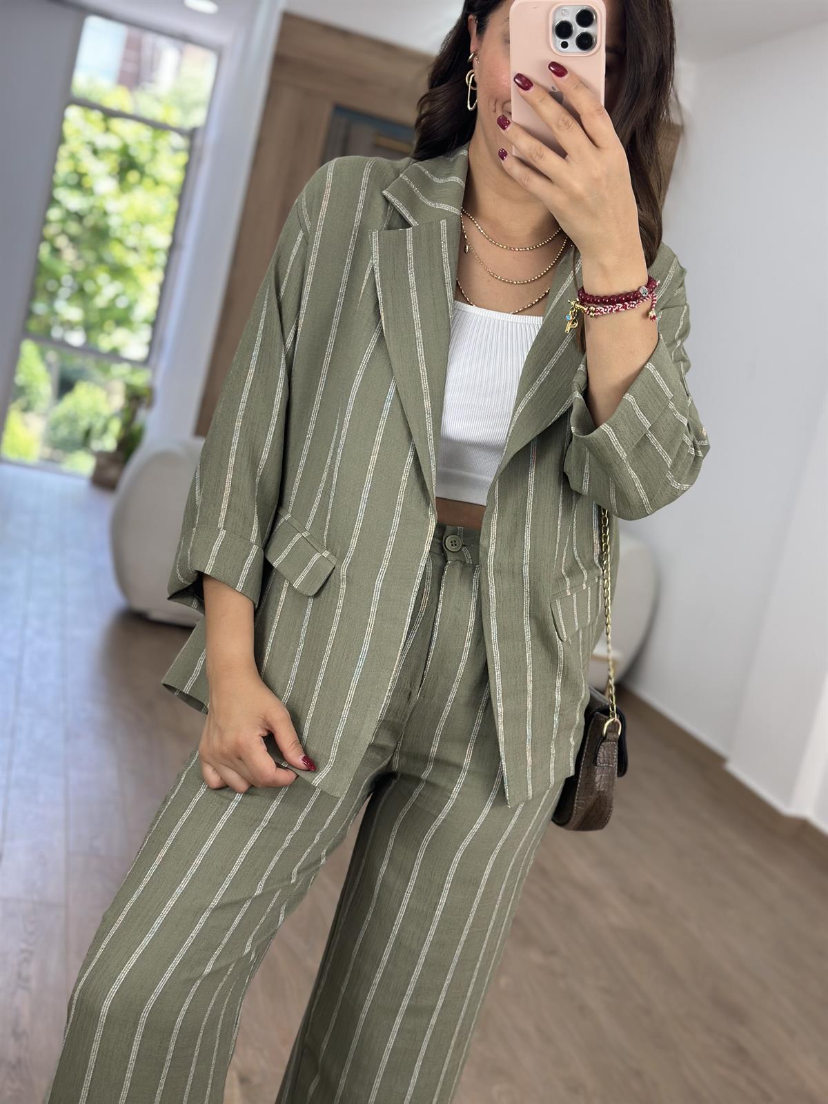 Orjinal Marka Ceketli Keten Takım-Haki