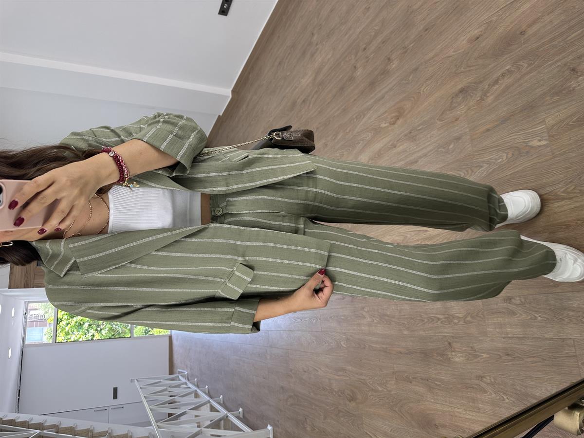 Orjinal Marka Ceketli Keten Takım-Haki