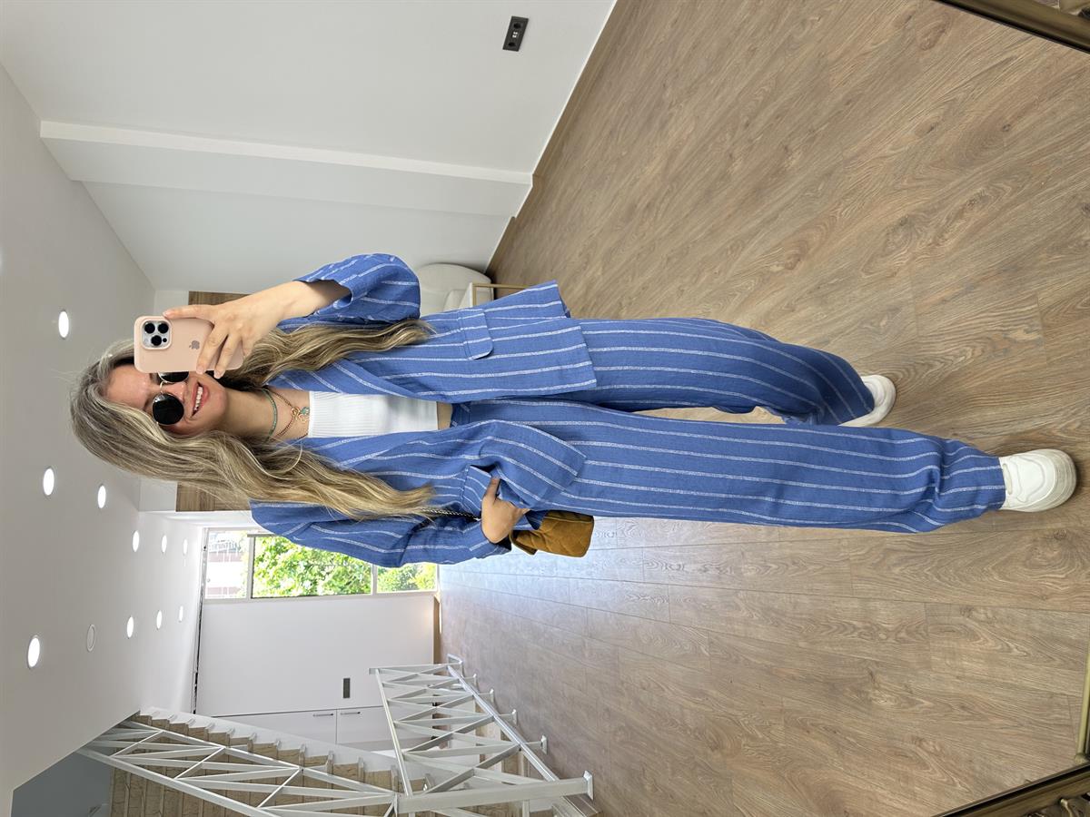 Orjinal Marka Ceketli Keten Takım-Mavi