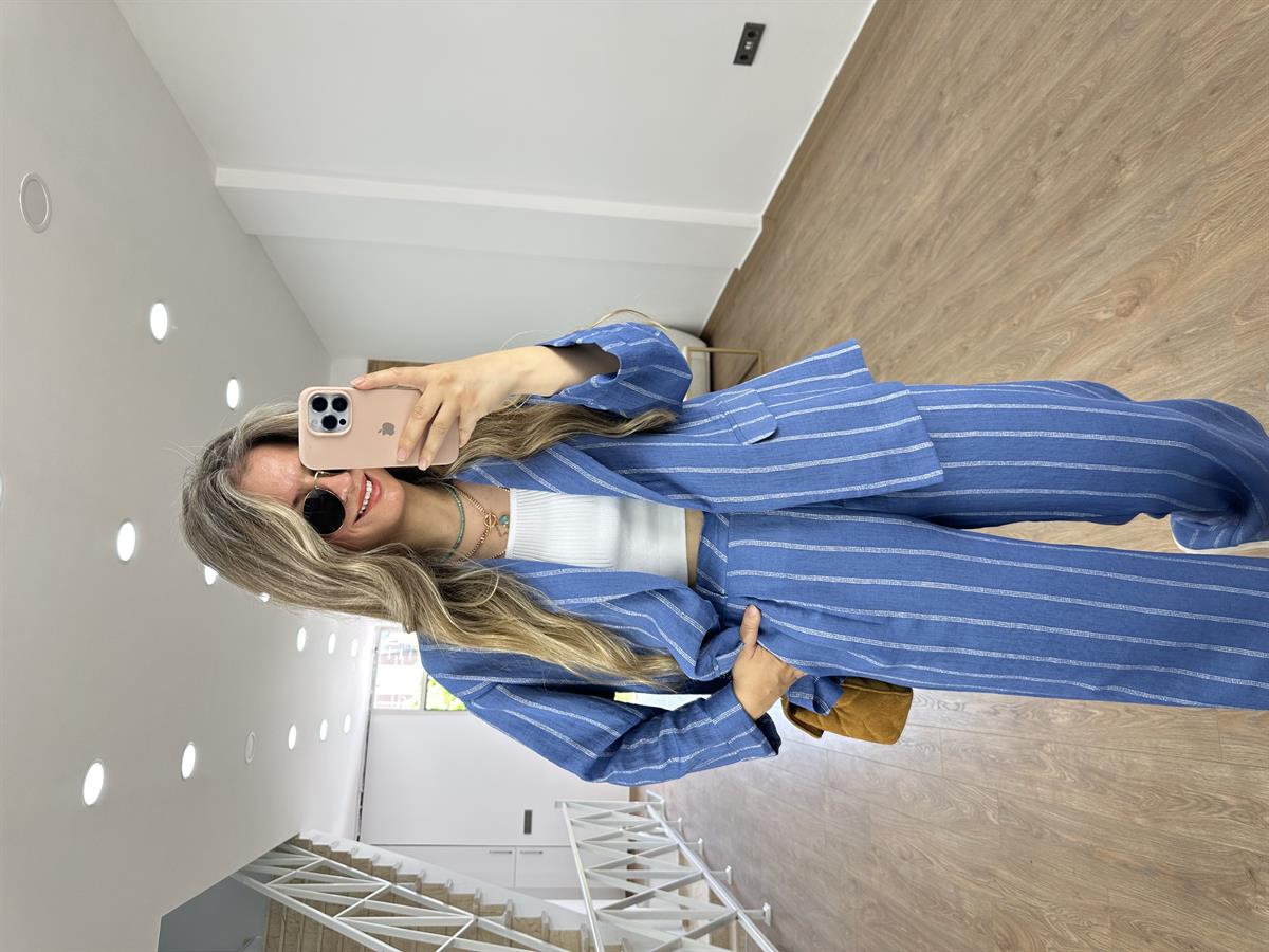 Orjinal Marka Ceketli Keten Takım-Mavi