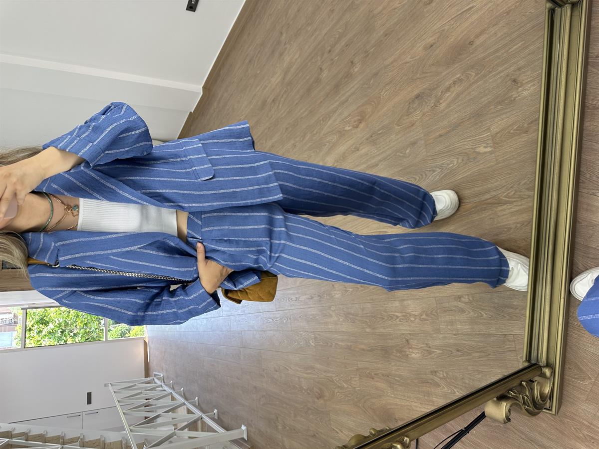 Orjinal Marka Ceketli Keten Takım-Mavi