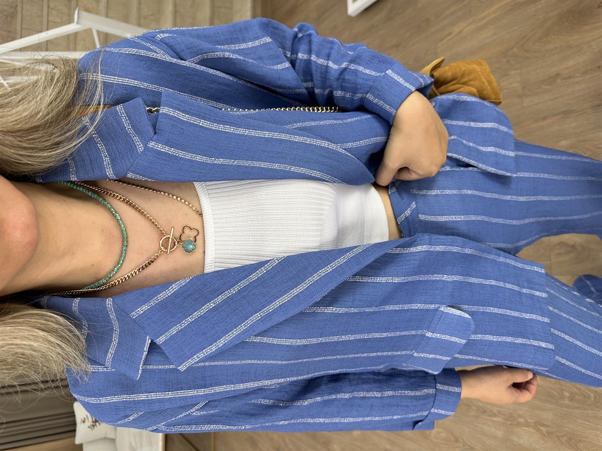 Orjinal Marka Ceketli Keten Takım-Mavi