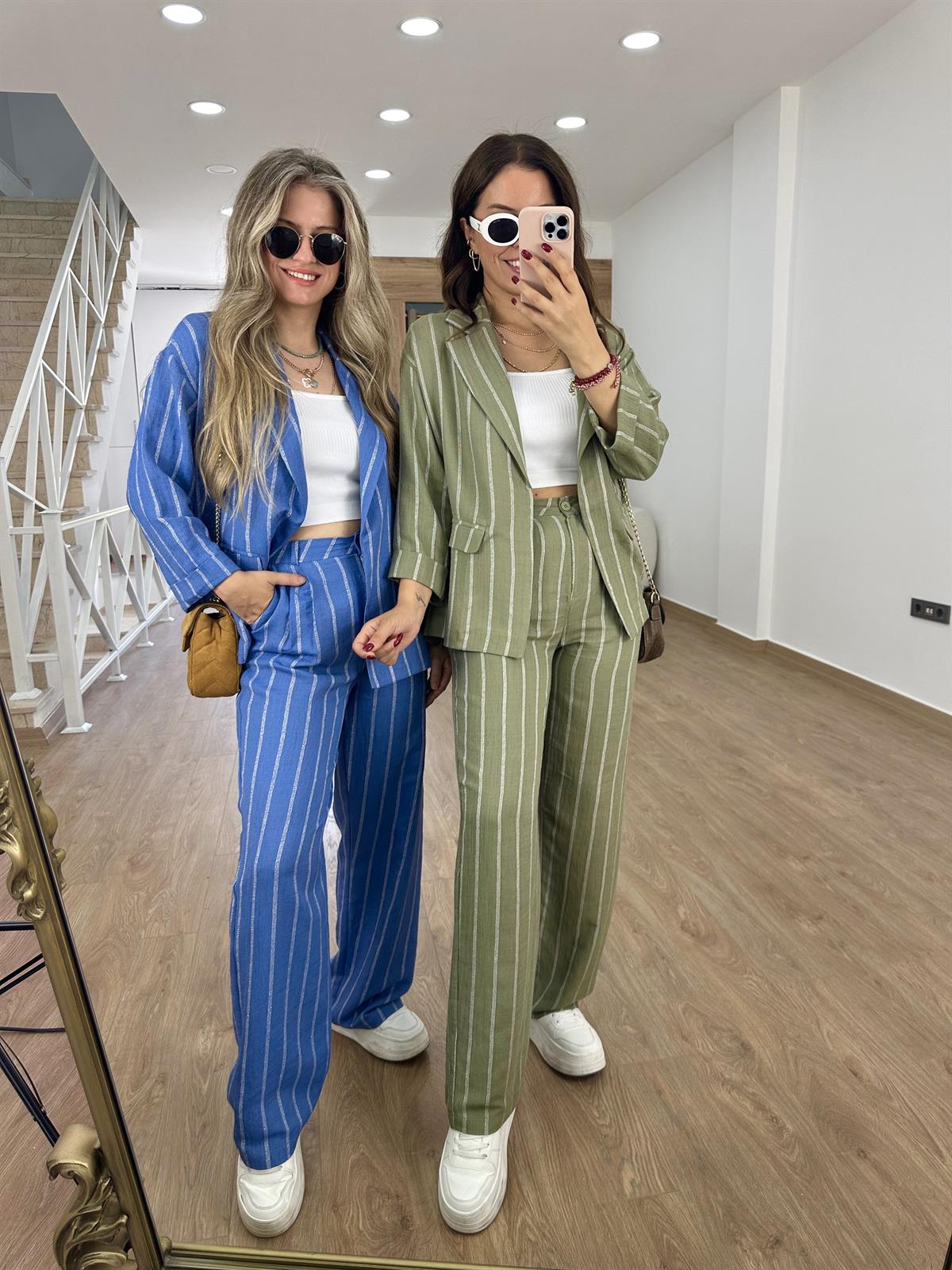 Orjinal Marka Ceketli Keten Takım-Mavi