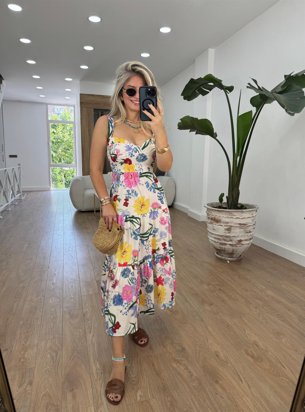 Orjinal Marka Çiçek Desen Poplin Elbise