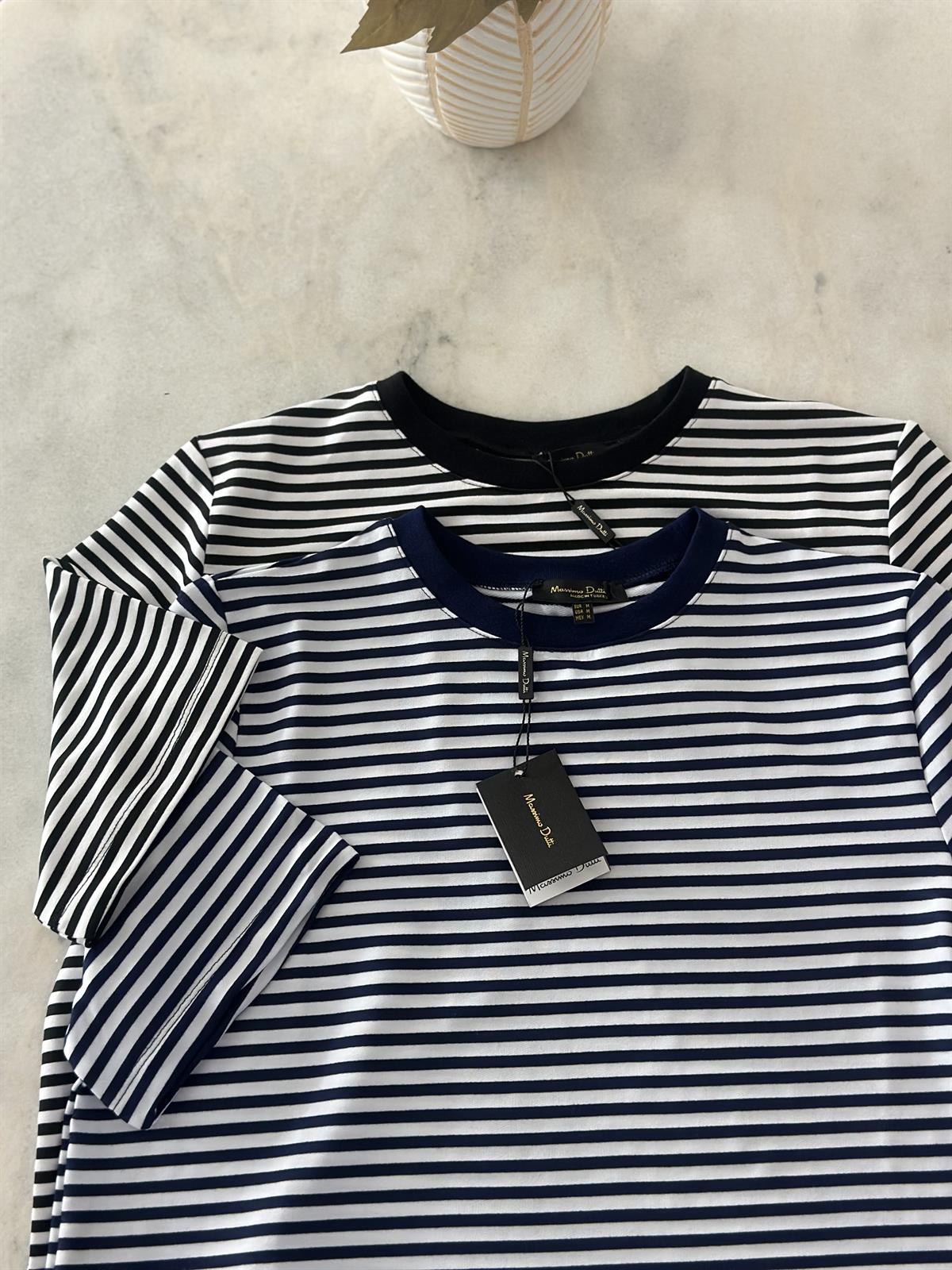 Orjinal Marka Çizgili Kısa Kollu Basic Tshirt - Lacivert