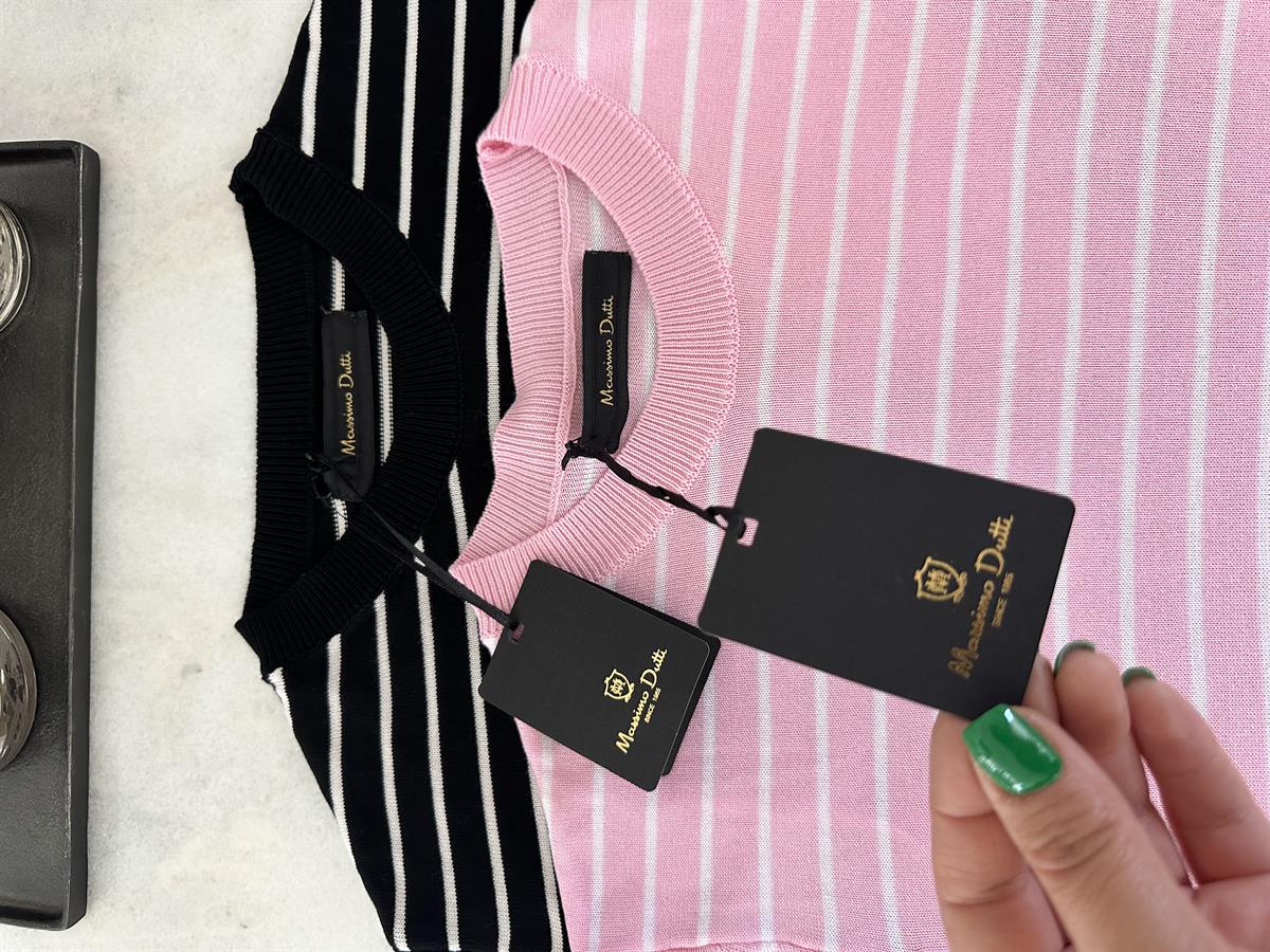 Orjinal Marka Çizgili Merserize Triko-Pembe