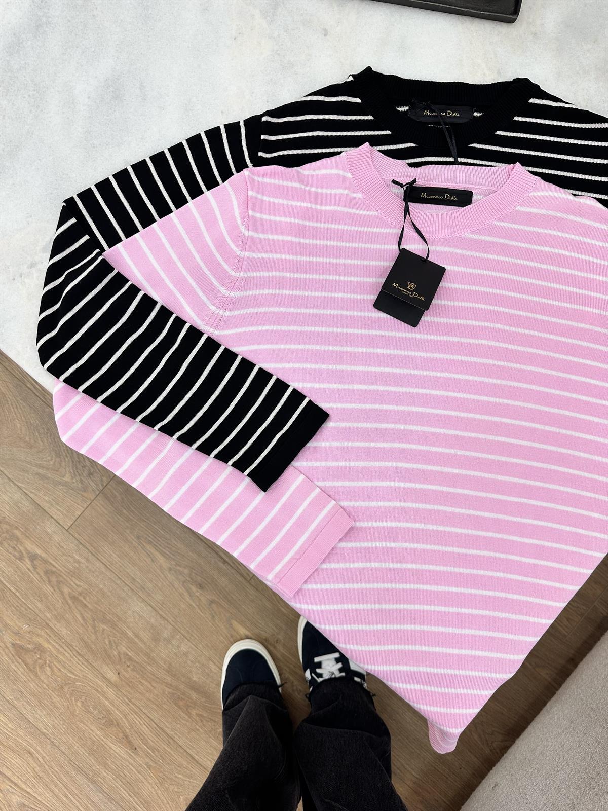 Orjinal Marka Çizgili Merserize Triko-Siyah